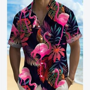 Beautiful flamingo printed button down short sleeve dress shirt never worn